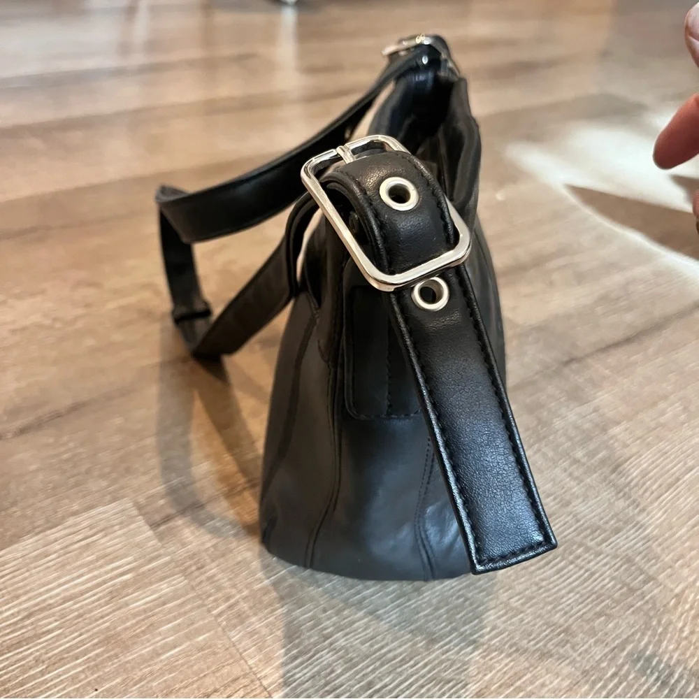 Aurielle Purse  Black Leather Shoulder Hobo Tote Satchel Bag timeless